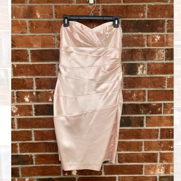 Davids Bridal Womens 8 Blush Pink Sweetheart Strapless Satin Formal Dress - Picture 1 of 8
